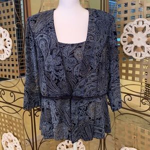 Alex Evenings navy twinset camisole/peplum jacket